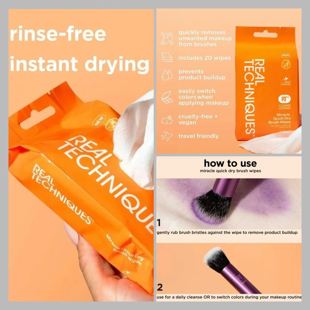 🦋2/$30! Real Techniques 20 Miracle Quick Dry Brush Wipes NIP